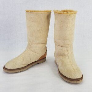 H.E.R. Australia Tall Boot Women 7-8 Beige Suede Shearling Lined Leather Slipper